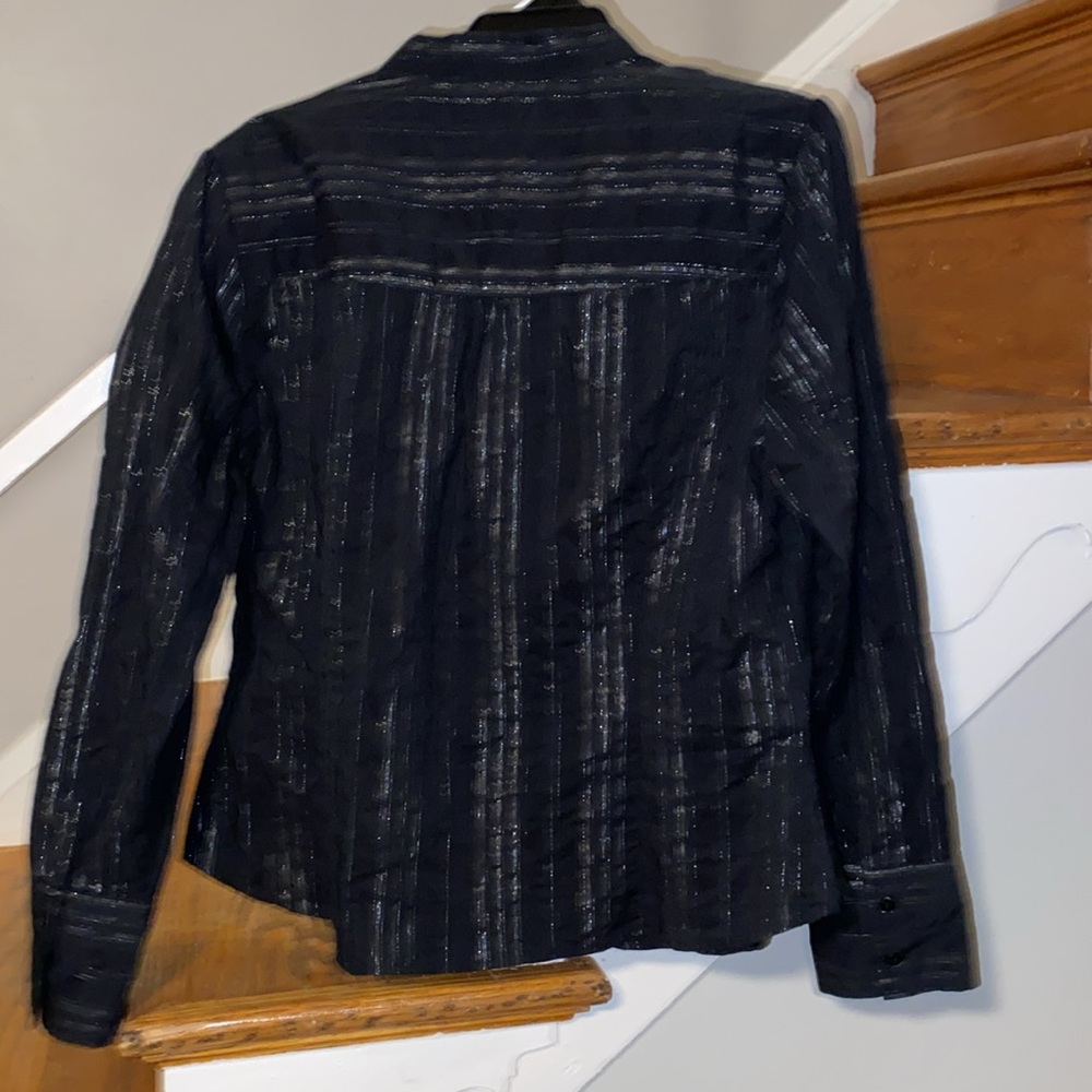 a.n.a Black Silver metallic Pinstripe Button Down shirt Size PL - Picture 3 of 7
